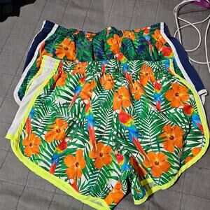 Tyler's Leaf Hibiscus Parrot Running Racer Shorts Women XL Green Blue Orange